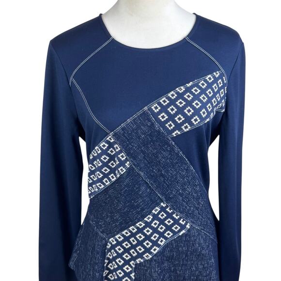 BCBGMaxazria NEW Maygan Navy Blue Multi Combo Patchwork Long Sleeve Top - Picture 6 of 14